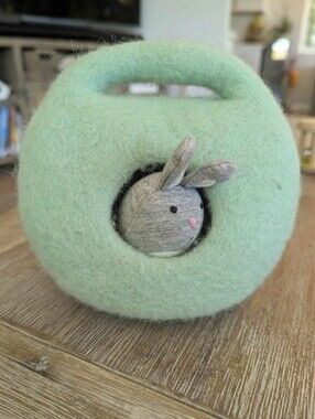 Lovevery Mint Green Small Pet Felt Hideaway with Plush Bunny